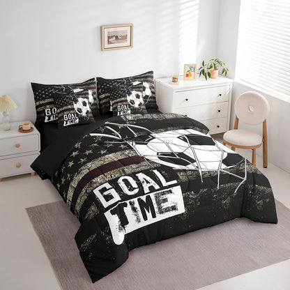 Erosebridal Football Twin Bedding Set 7-Piece American Flag Bed in A Bag with Sheets for Kids Boys Teens Soccer Sports Games Comforter Set United States Stripes Bedding Comforter Sets