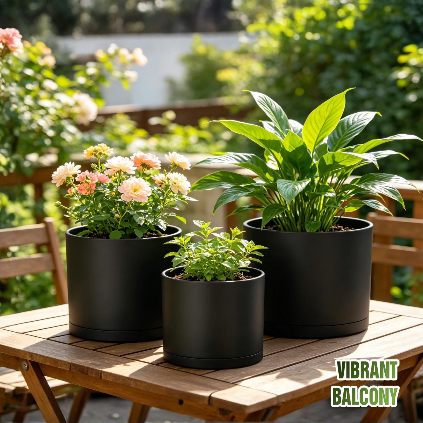 Areutxbis 10/9/8 Inch Large Plant Pots with Drainage Holes and Trays, 3 Pack Modern Minimalist Cylinder Planters for Monstera, Snake Plant, Indoor Outdoor (Matte Black)