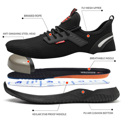Safety Trainers Men Women Steel Toe Cap Trainers Lightweight Work Safety Shoes Breathable Non Slip Work Boots Black 10 UK