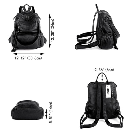 UTO Laptop Backpack Womens Teenage Girls School Bag Ladies Travel Rucksack Multi Compartments Anti Theft Pocket PU Leather Black