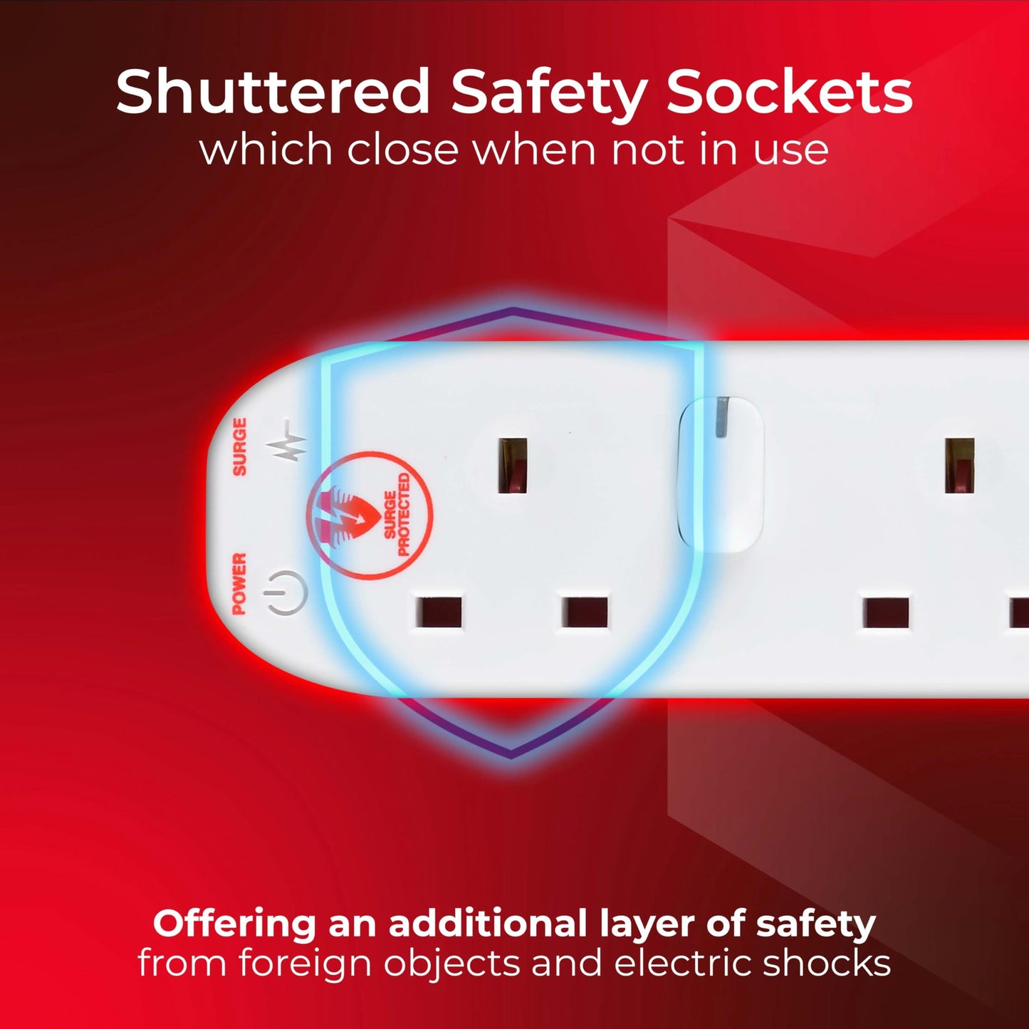 Masterplug Six Socket Extension Lead, Surge Protection, Individual Switches, Power and Surge LED Indicators, 2 Metre Cable, 6-Way Plug Extension Cable, Power Strip, White, 13A, 6G, 2m, SWSRG6210N