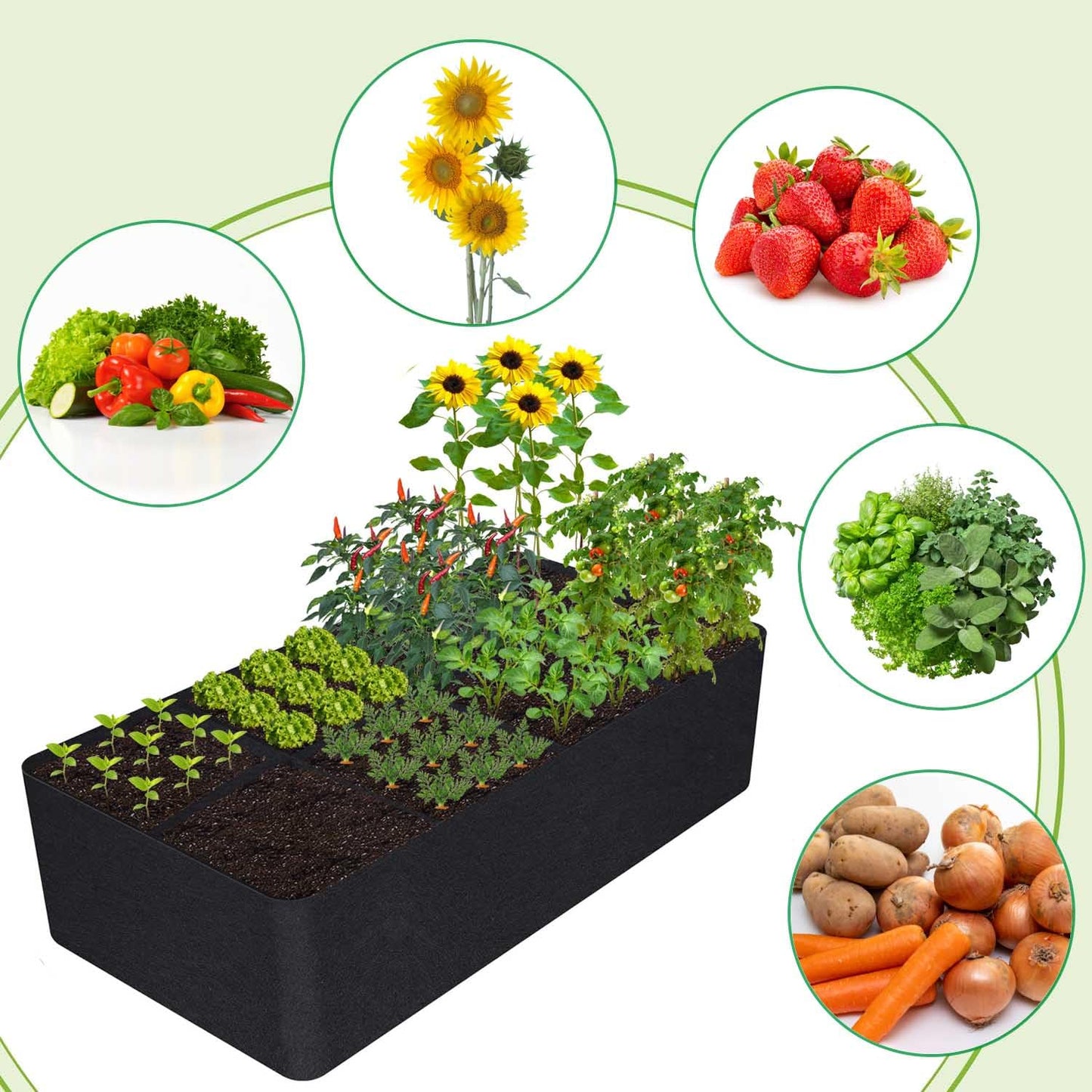 KLEWEE Fabric Raised Garden Bed, 128 Gallon 6 x 3FT Garden Growing Bags for Planting Vegetables, Flowers and Herbs, Breathable Plant Bed Large Grow Planter Bags 8 Grids