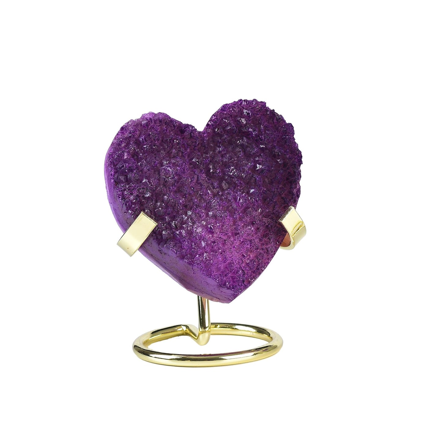 AMOYSTONE Large Heart Crystal Cluster Decorations Stone Meditation Healing Electroplating White Crystal Cluster with Alloy Display Bracket, Purple 3.2-3.6"