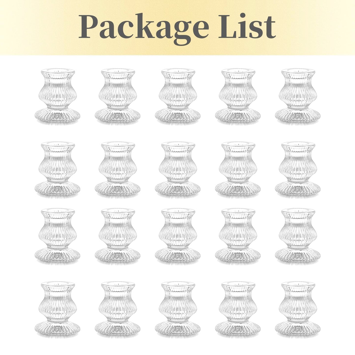 Hewory Glass Taper Candle Holders: 20PCS Clear Candle Holder Candlestick Holders, Crystal Ribbed Candle Sticks Holder Decor for Table Centerpiece Wedding Advent Wreath Christmas Thanksgiving Dinner