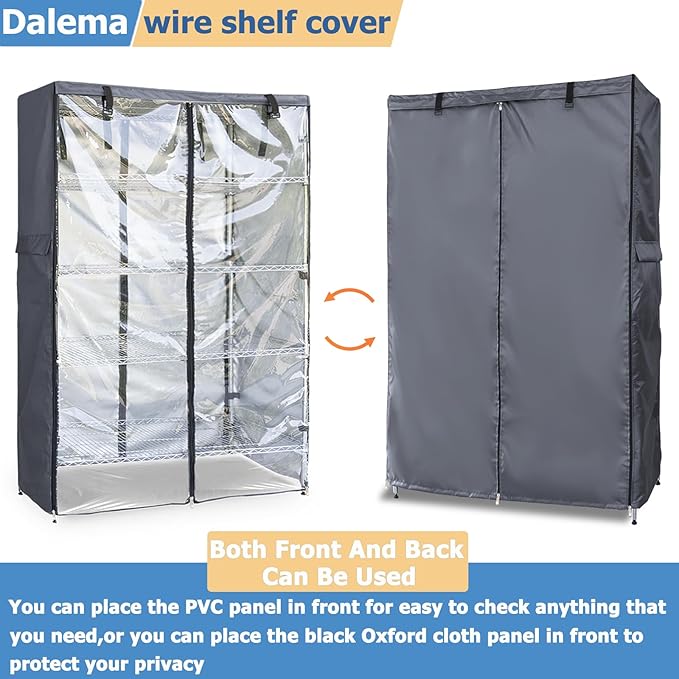 Waterproof Shelf Cover,600D Heavy Duty Dustproof Storage Wire Rack Covers,Outdoor Shelving Covers for Wire Shelves with Zipper 36''x18''x72'',Clear Front.
