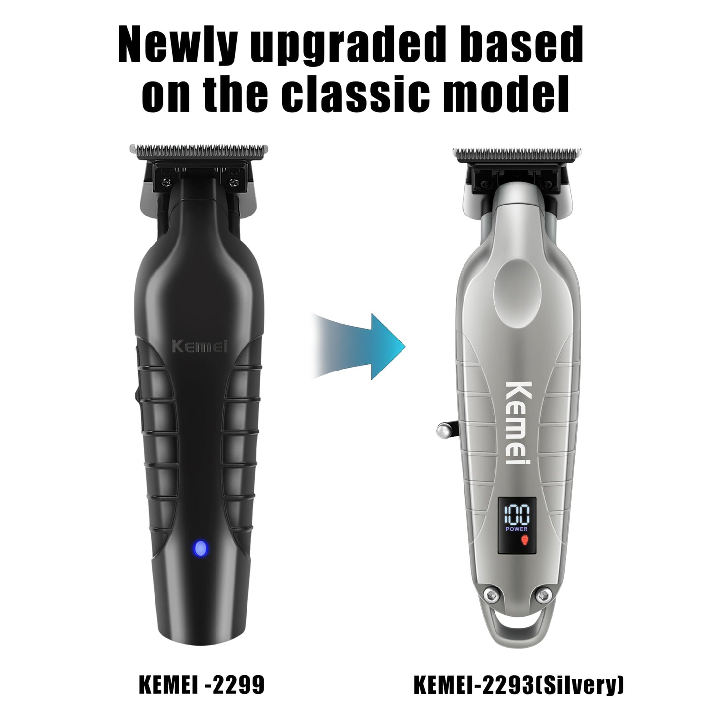 KEMEI 2293 Professional Hair/Beard Trimmer for Men Zero Gapped Hair Clippers for Barber with T Blade, Cordless Rechargeable