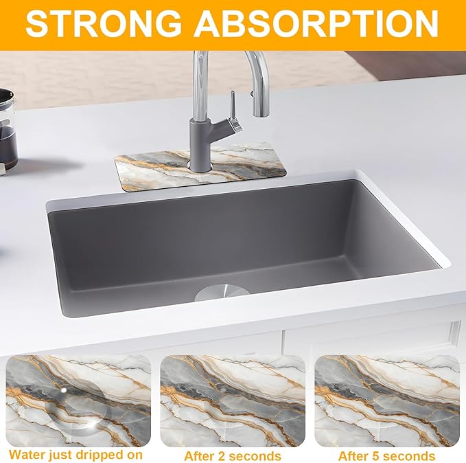 2 Pack Marble Texture Sink Splash Guard Faucet Mat Liquid Gold Marble Texture