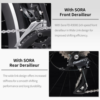 SAVADECK Carbon Road Bike with Shimano SORA R3000 18 Speed Derailleur System,Racing Bicycle with Carbon Fiber Frame Carbon Fork and Double V Brake for Adult.(Black 54cm)