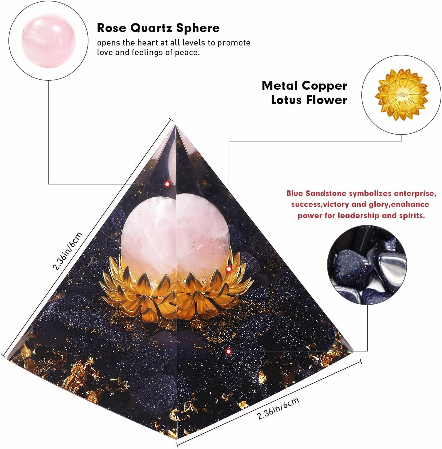 EternalOrgone New Inspirational Crystal Pyramid Orgone Pyramids Flower of Life Rose Quartz with Blue Standstone Reiki Charged Energy Pyramid Generator for Protection Meditation Orgonite Pyramids
