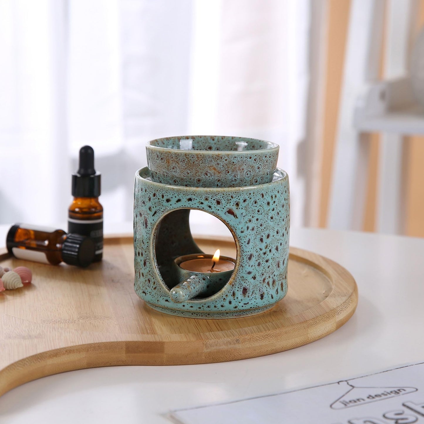 Auxmeware - Essential Oil Burner for Scented Oil, Oil Warmer, Tealight Wax Melt Warmer, Candle Diffuser, Tea Light Holder, Green
