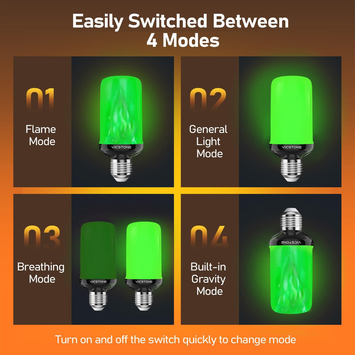 Vicstone Upgraded LED Flame Light Bulbs Christmas Decorations, 4-Mode Flickering Light Bulbs with Upside Down Effect, E26 27 Fire Light Bulb for Porch Party Patio Home Halloween Indoor Outdoor, Green