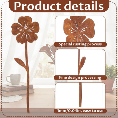 Otoolling 10 Pcs Rusty Metal Flowers and Plants, Rusty Rustic Metal Flowers Signs for Outside Yard Art Gift for Yard Decorative Garden Stakes Potted Plants Walkway and Garden
