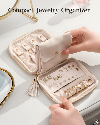 Lolalet Travel Jewelry Case Organizer, Small Jewellery Pouch with Compartments for Storage, Bag for Traveling Women, Packing for Necklaces, Earrings, Bracelets, Gifts for Mom-Cloud White