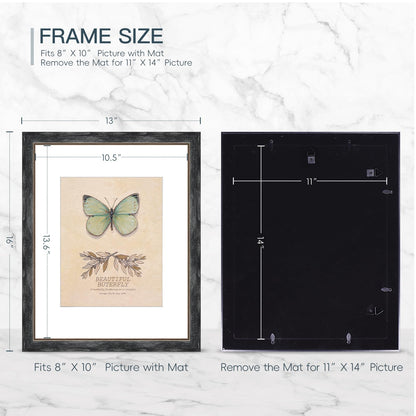 XUANLUO 1 pcs 11x14 Picture Frame with Grey Color,Rustic Retro Photo Frame with HD Plastic Cover for Wall Mount,Display Family Friends Wedding Gift