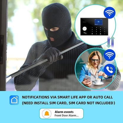 WiFi and 4G GSM (2nd GEN) Home Security Alarm System, Door/Window Sensor (x7) 3 Motion Detector with Smart Life and Tuya App Alert, Works with Google Assistant and Alexa (WIFI-GSM-4G)