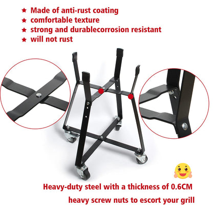 Rolling Cart for Kamado Joe Junior Accessories,Kamado Joe Rolling Nest with Heavy Duty Locking Caster Wheels Powder Coated Steel Rolling Outdoor Cart for Kamado Joe Junior Grill Stand