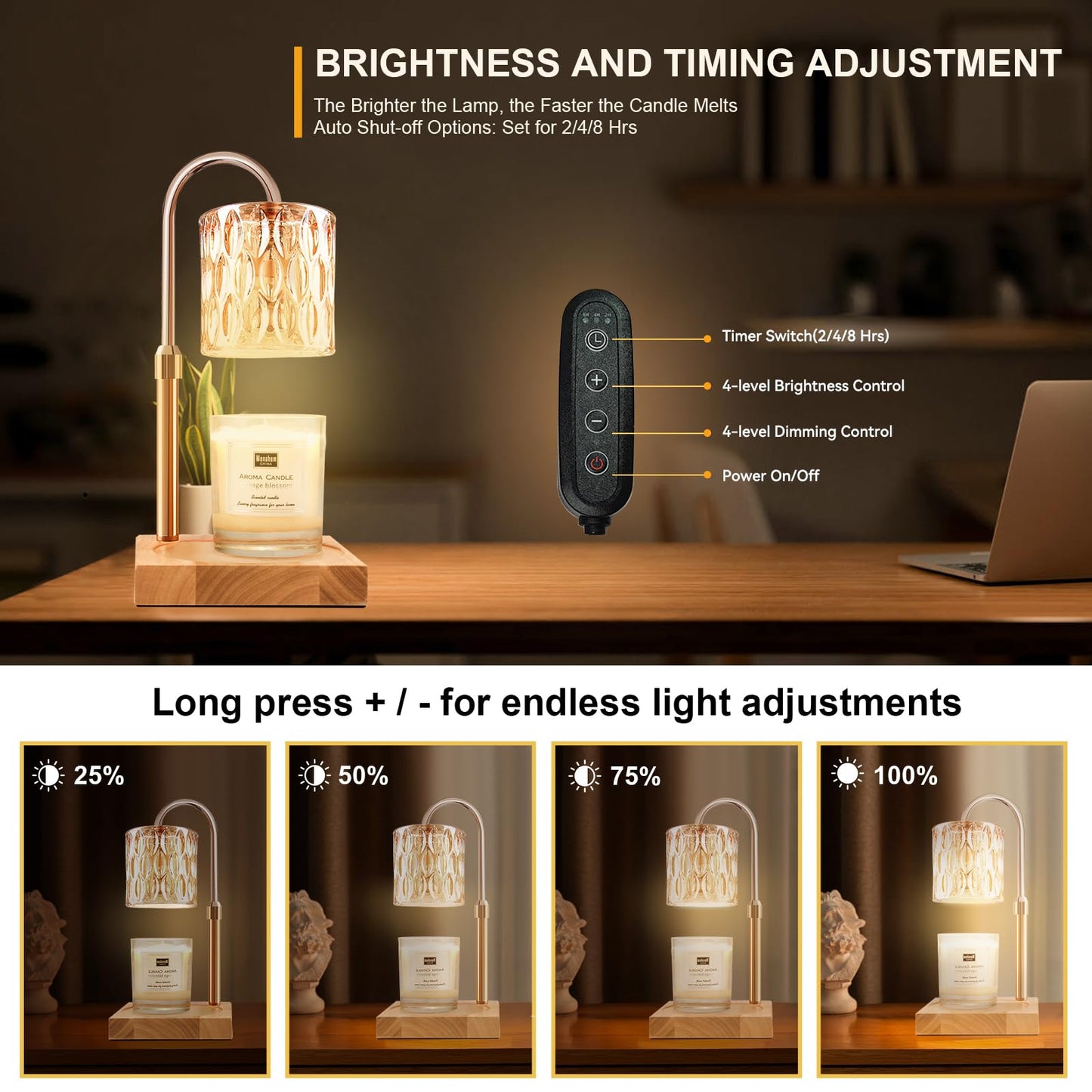 Candle Warmer Lamp with 3 Bulbs, Adjustable Height Dimmable Candle Warmer with Timer, Candle Lamp with Charming Gift Box Ribbon,Birthday Gifts for Women Mom, House Warming Gifts New Home Decor