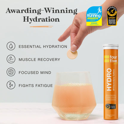 fourfive Hydration Tablets (Orange & Mango) Low Calorie Vitamin Electrolytes, Vegan, Magnesium & Calcium, Sports Hydration - 3x20 Effervescent Tablets