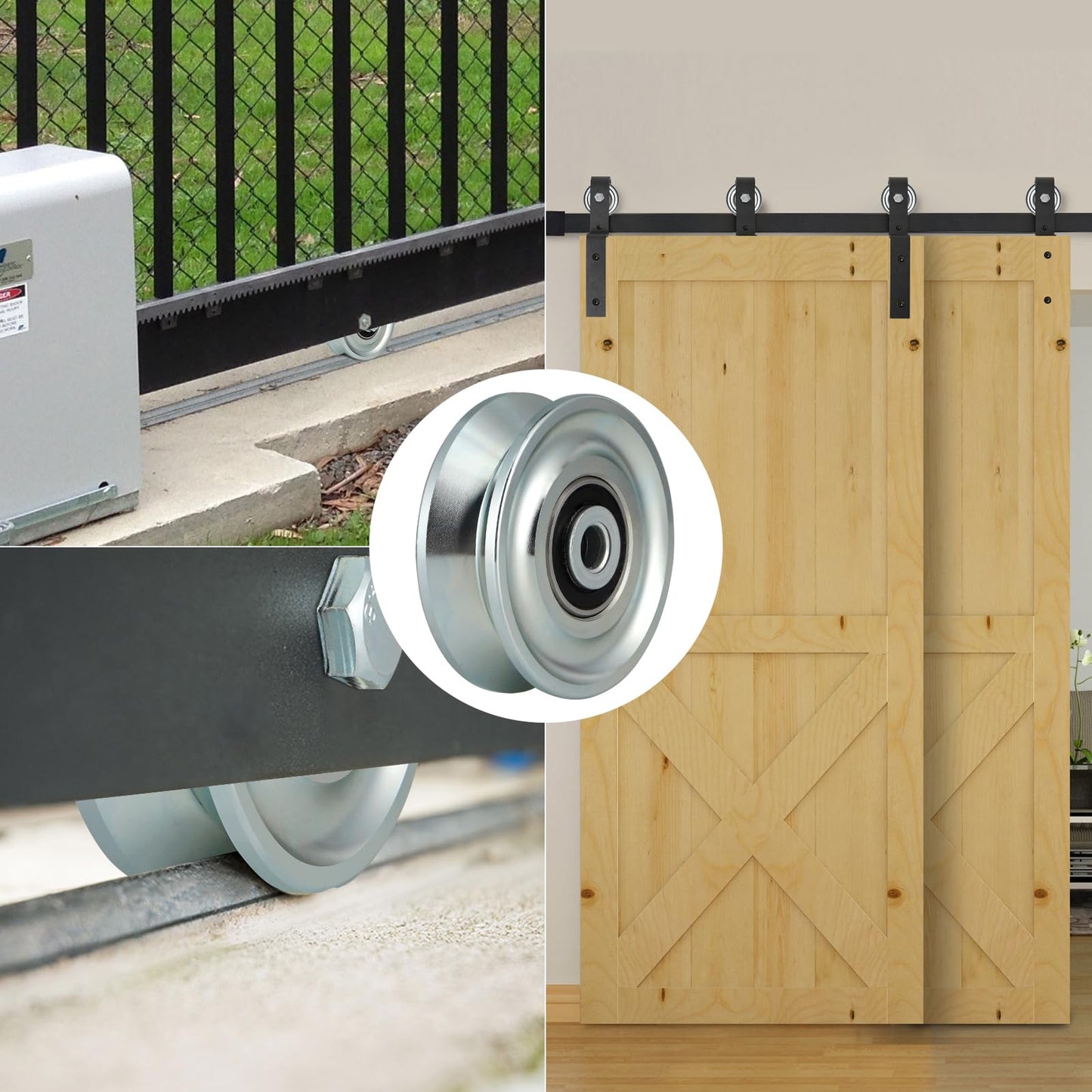 Skelang 3 in V-Groove Wheel, Slide Gate Wheel with Double Bearings, Rolling Gate Caster for Inverted V Track, 2000 Lbs Load Capacity, 2 Sets