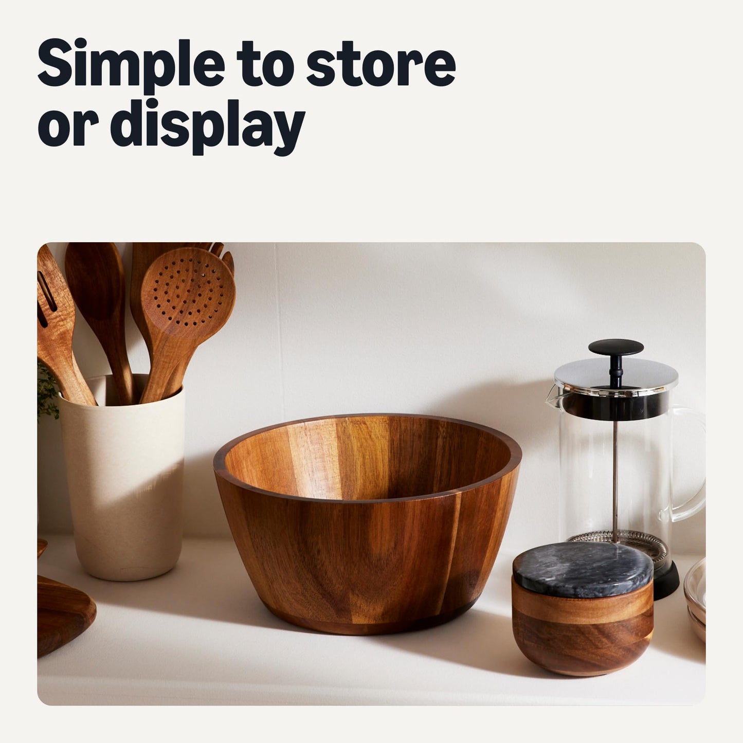 Amazon Basics Wooden Salad Bowl, Acacia Wood, 10 in., Family Size Serving Bowl