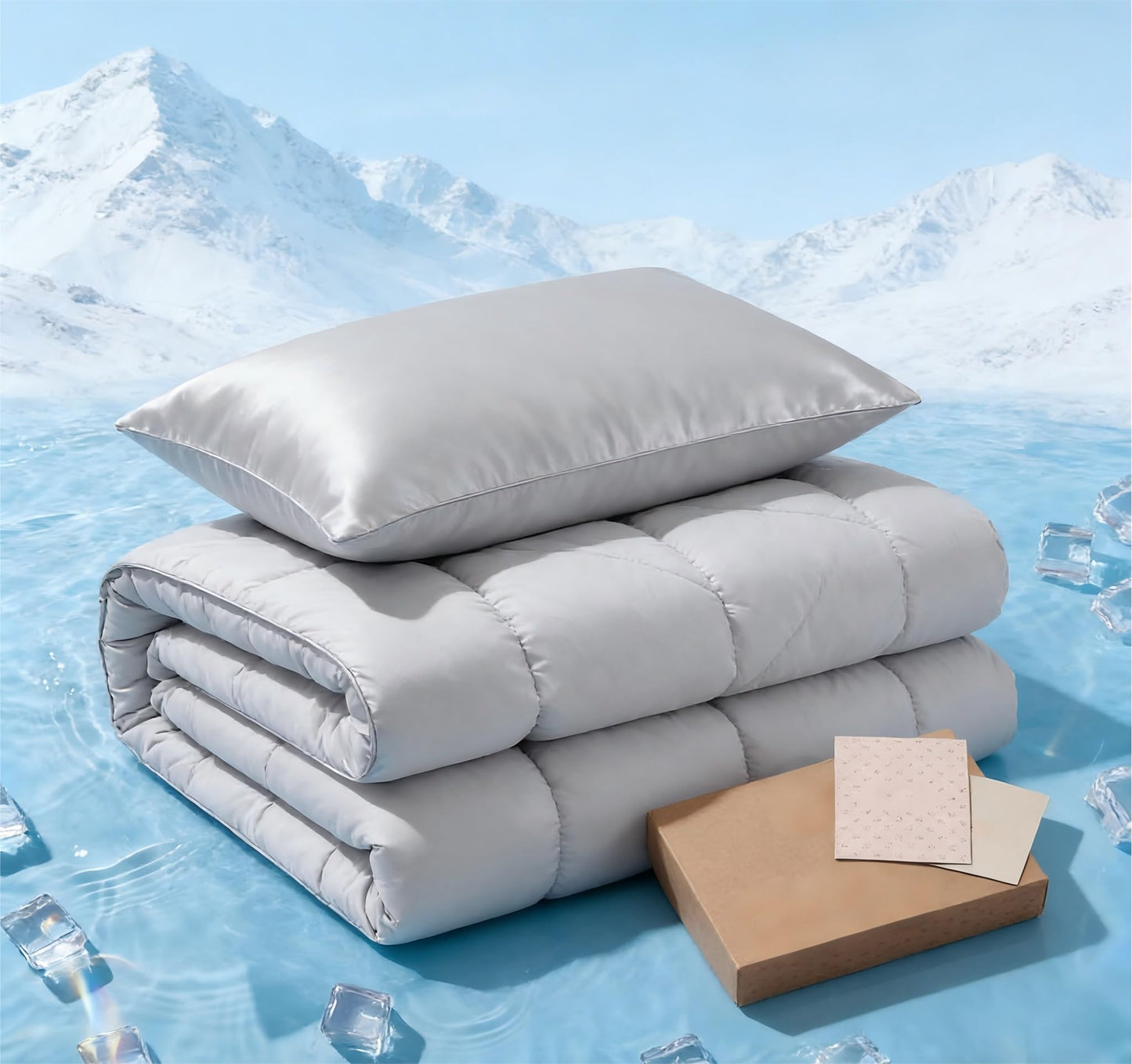 Bedsure Cooling Comforter Bundle Cooling Pillow Cases for Hot Sleepers with Dual-Sided Cool Tech, 2 Pack HA & Ceramides Infused Silky Cooling Pillowcases Soft for Skin & Hair, Grey, King Size