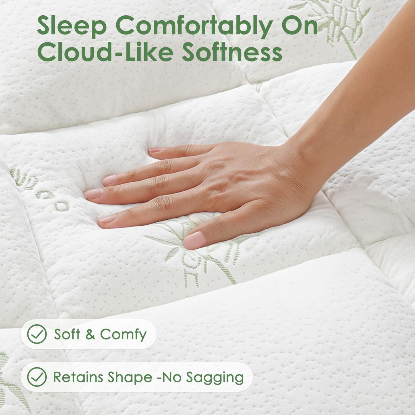 Queen Mattress Topper Viscose Derived from Bamboo, Cooling Thick Pillow Top Mattress Pad with Deep Pocket for 8"-21" Mattress, Soft Breathable Mattress Topper for Back Pain Relief, Green