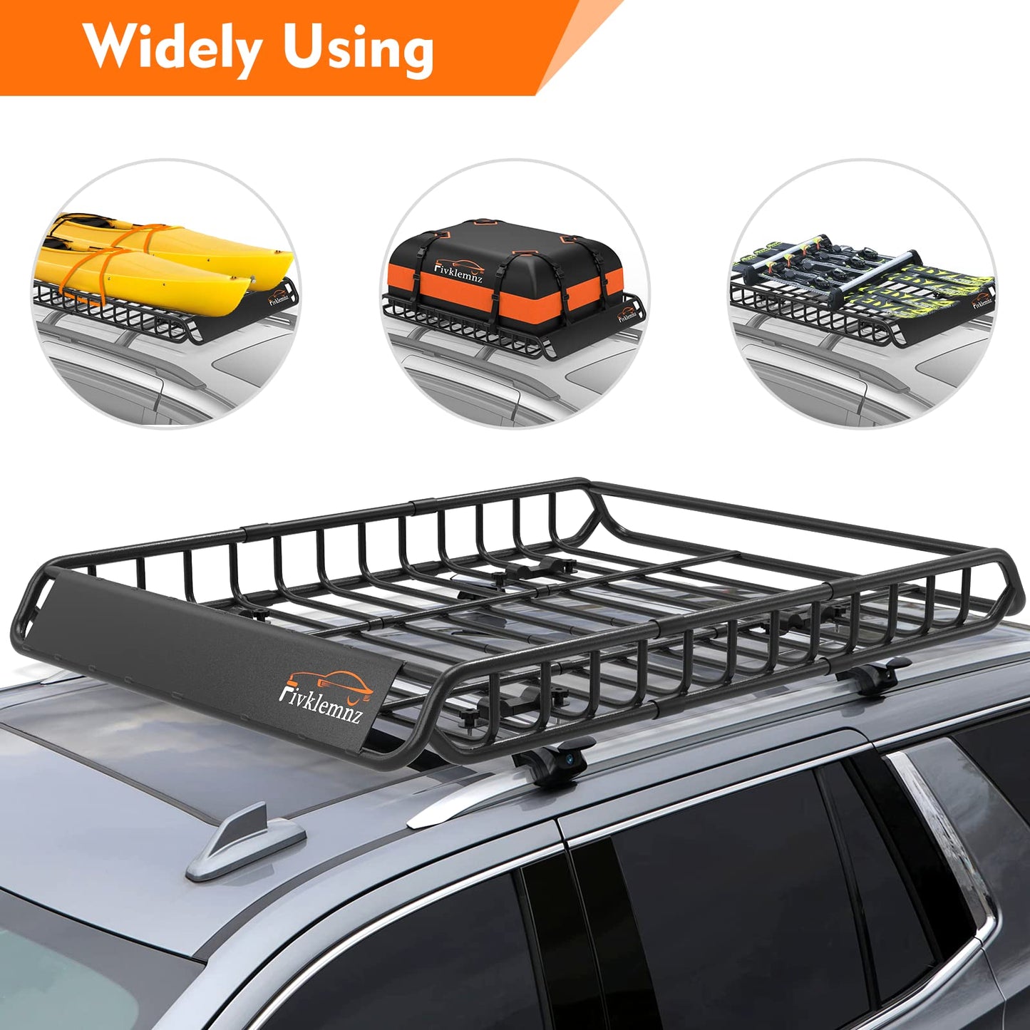 Roof Rack Cargo Carrier, Universal Roof Basket (51"x 36"x 5") + 15 Cubic Feet Waterproof Rooftop Cargo Carrier Bag (46"x 34"x 17") with Bungee Net, Ratchet Straps, Storage Bag, Luggage Lock
