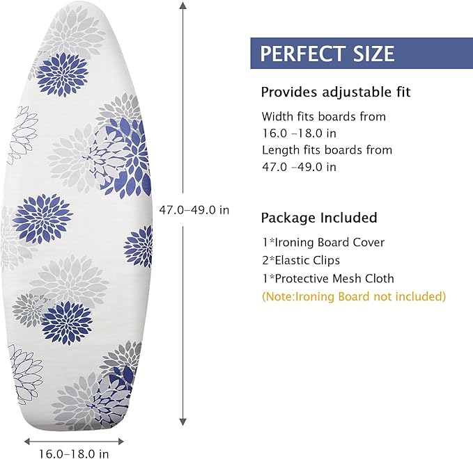 SheeChung Ironing Board Cover and Pad 18“x49”, Thick Scorch Resistant Padding