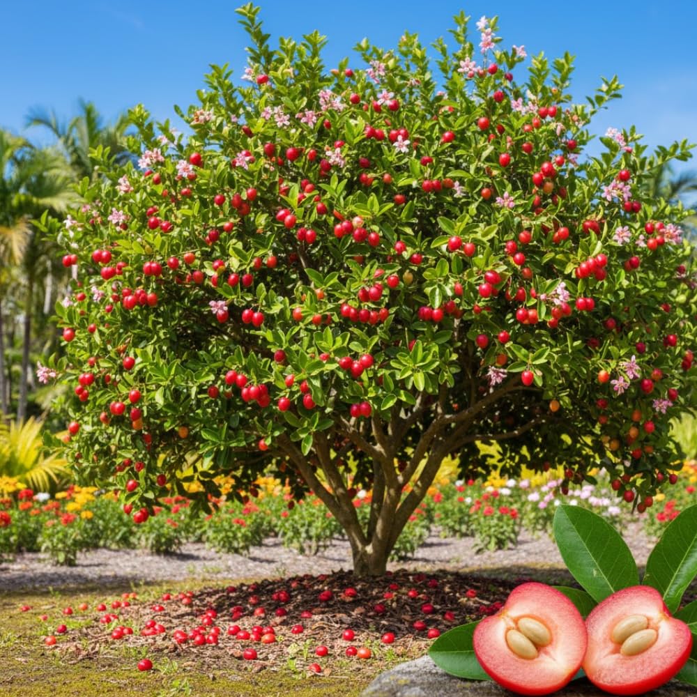 2 Barbados Cherry Plants Live, Cold Hardy Cherry Tree Live Plant, 5-7'' Tall, Sweet Cherry Tree