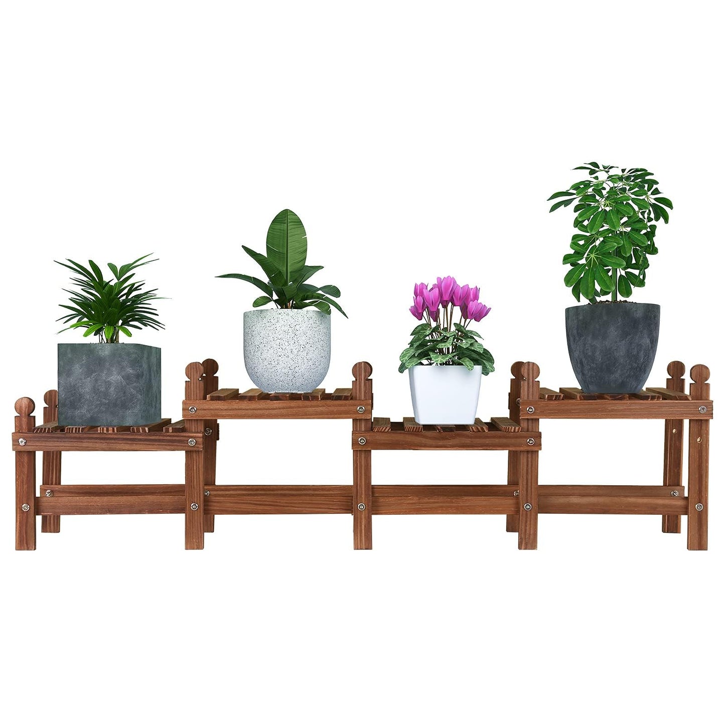 Jotboom Wood Plant Stand Indoor Outdoor,4 Tiers Plant Stand Bench Indoor,Low Window Plant Shelf Small Long Flower Pot Stand for Multiple Plants (11.8"-44'')
