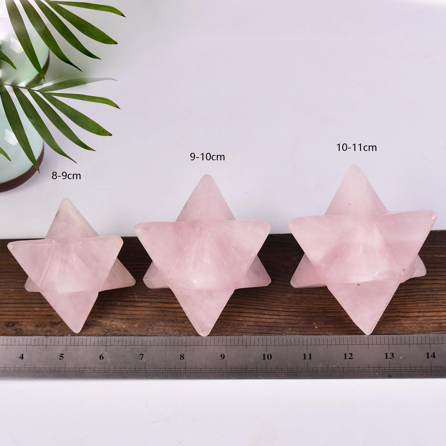 JIC Gem Large Pink Merkaba Healing Crystal Natural Rose Quartz Merkaba Crystal Grid Home Decor Spiritual Gifts Reiki 3D Star Dodecahedron (10-11cm)