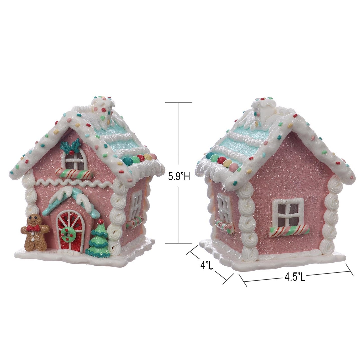 Season 2 Season Christmas Decorations 5.9" LED Gingerbread House Xmas Village Ornaments with Gingerbread Human Cookie and Christmas Pine Tree for Home Decor Holiday Decor