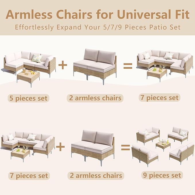 9-Piece Patio Furniture Set, Outdoor Wicker Sectional Sofa