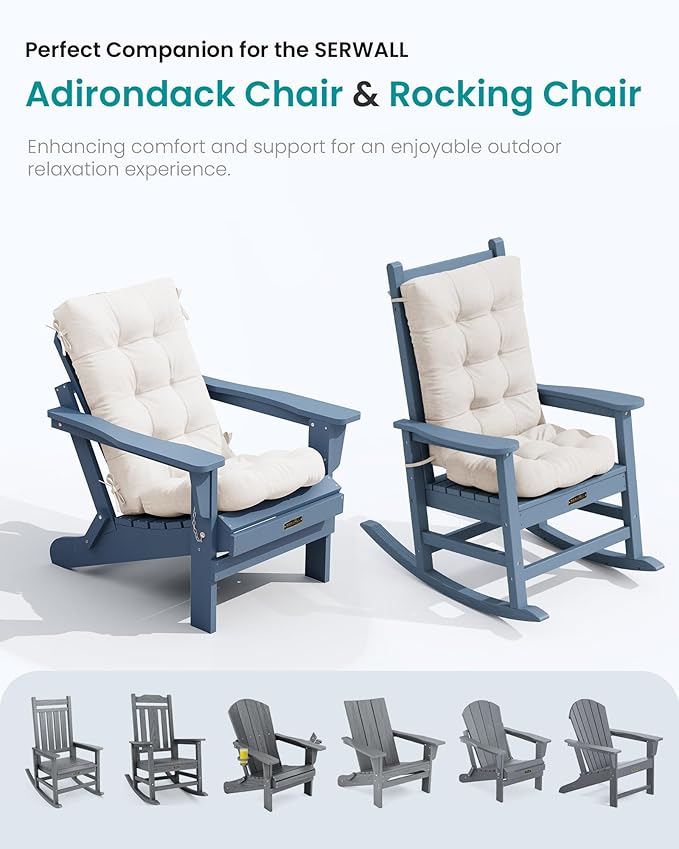 SERWALL HDPE Outdoor Rocking Chair Cushion Set of 4, Memory Foam Cushion Beige