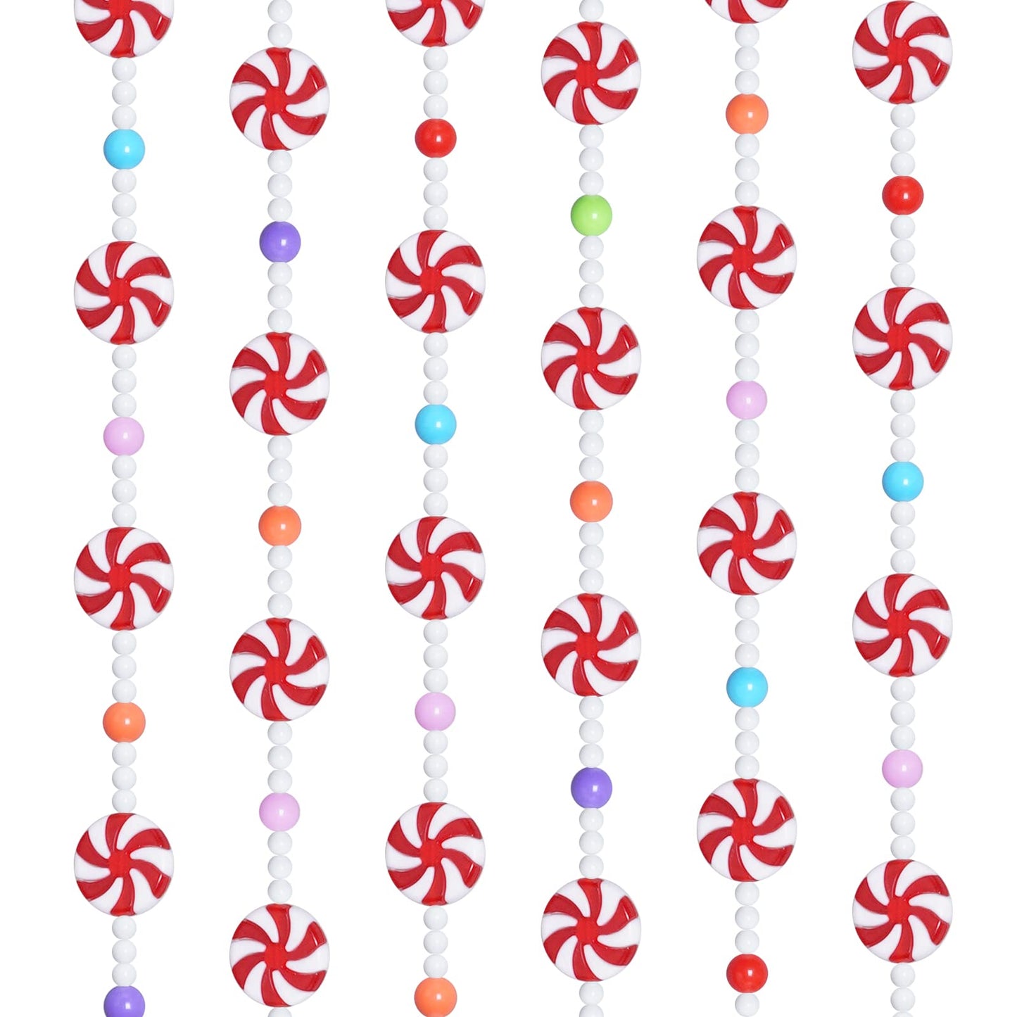 Obmwang 10 Feet Christmas Candy Garland - Red and White Peppermint Beaded Hanging Ornaments for Xmas Tree, Party Supplies, and Holiday Favors