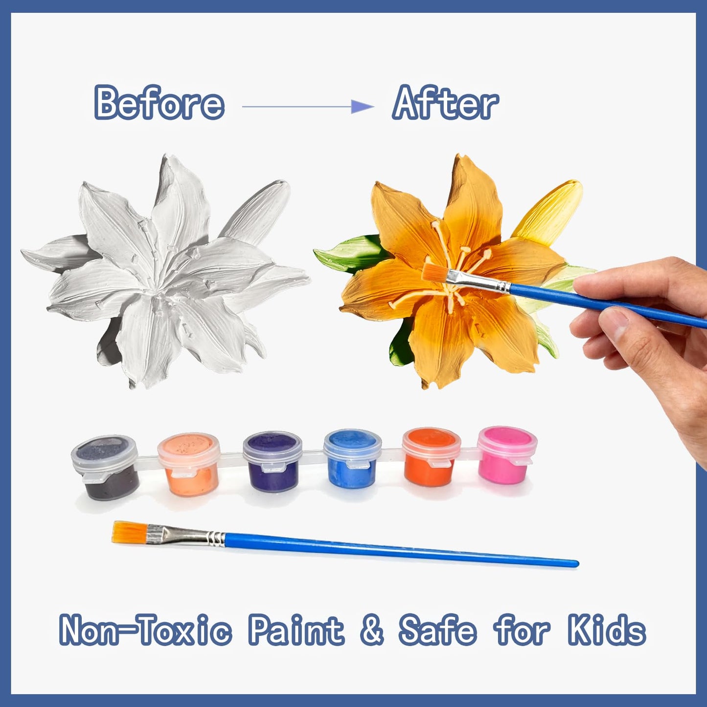 15 Pcs Plaster Painting Kit for Adults & Teens, DIY Flower Magnets to Paint with Embedded Magnets, Ceramic-Like Craft Kit with Acrylic Paints & Brushes, Fridge Magnet Decor & Car Diffuser Stone