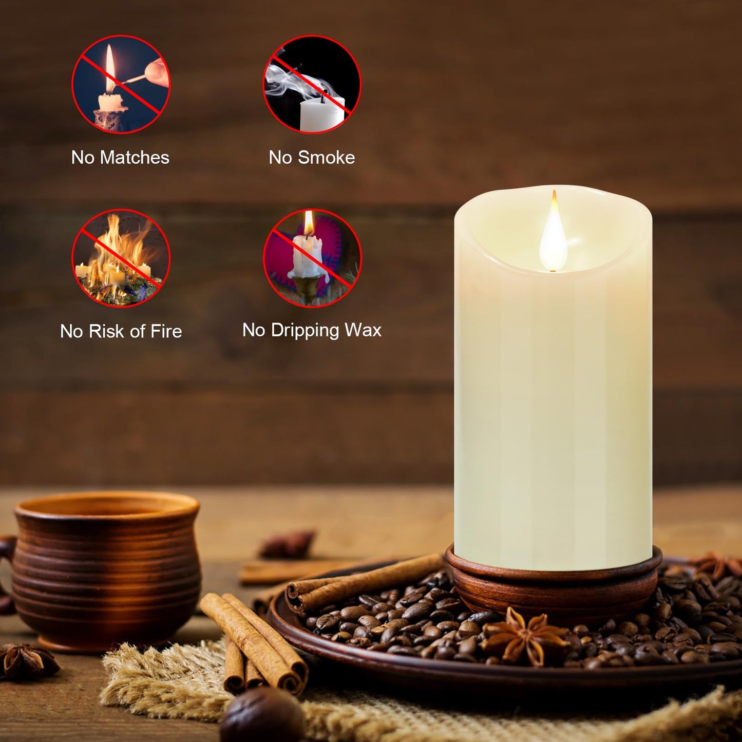 Nancia Flameless Battery Operated Flicking Candles:Remote Control Realistic Wax Pillar LED Candle with 10-Key Cycling 24 Hours Timer 2PACK(D3*H6'') for Home Decoration Wedding Birthday Party Ivory