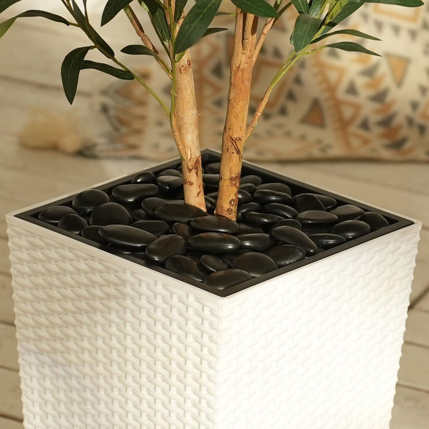 OAKRED Artificial Olive Tree 5FT Faux Olive Tree - Adjustable Branches UV Resistant with White Taper Planter and Pebbles - Faux Plants Indoor for Living Room, Office Decor and Bedroom