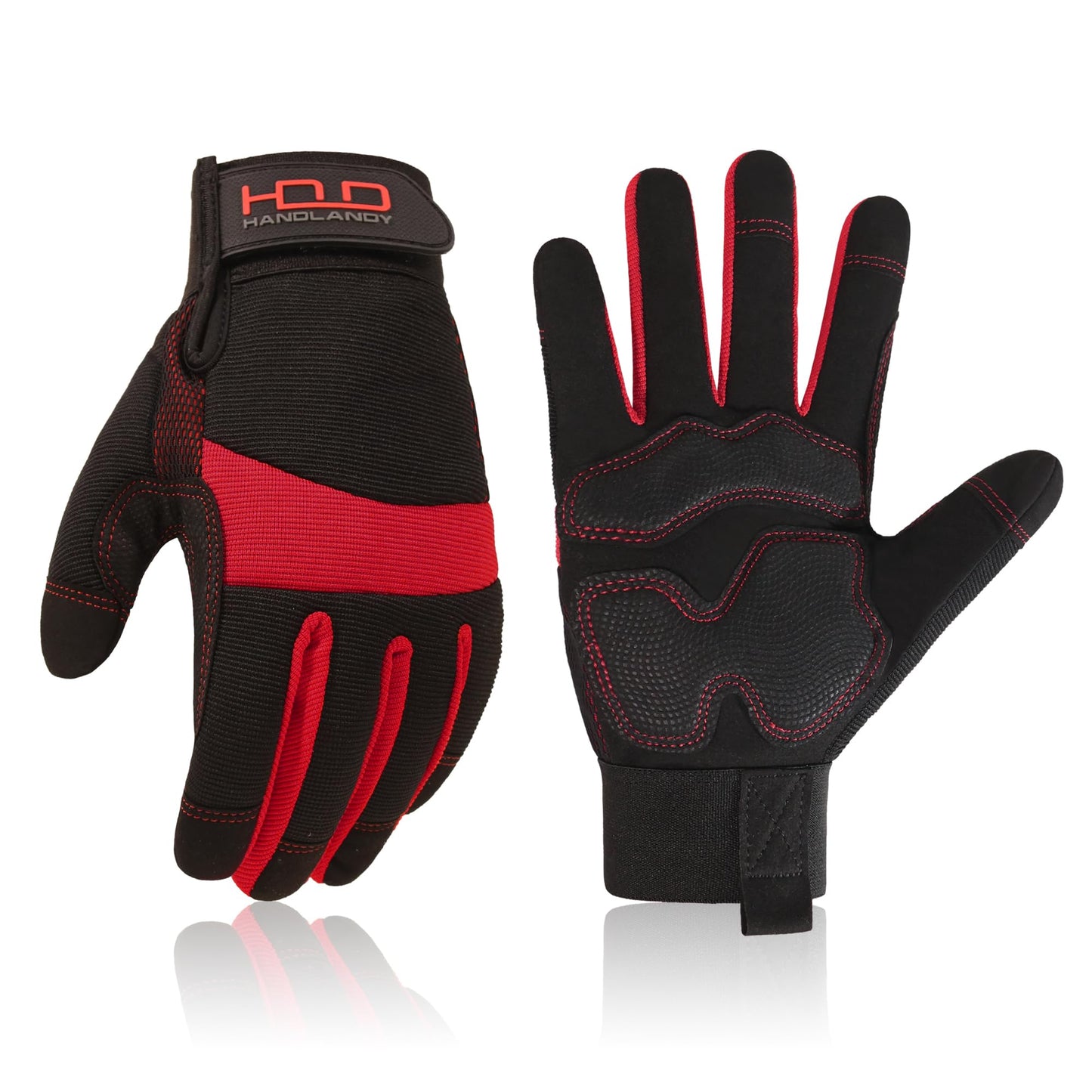 HANDLANDY Anti Vibration Safety Work Gloves for Men Women, Breathable Flexible Spandex Back, Touch Screen Utility Glove (XL, Red)