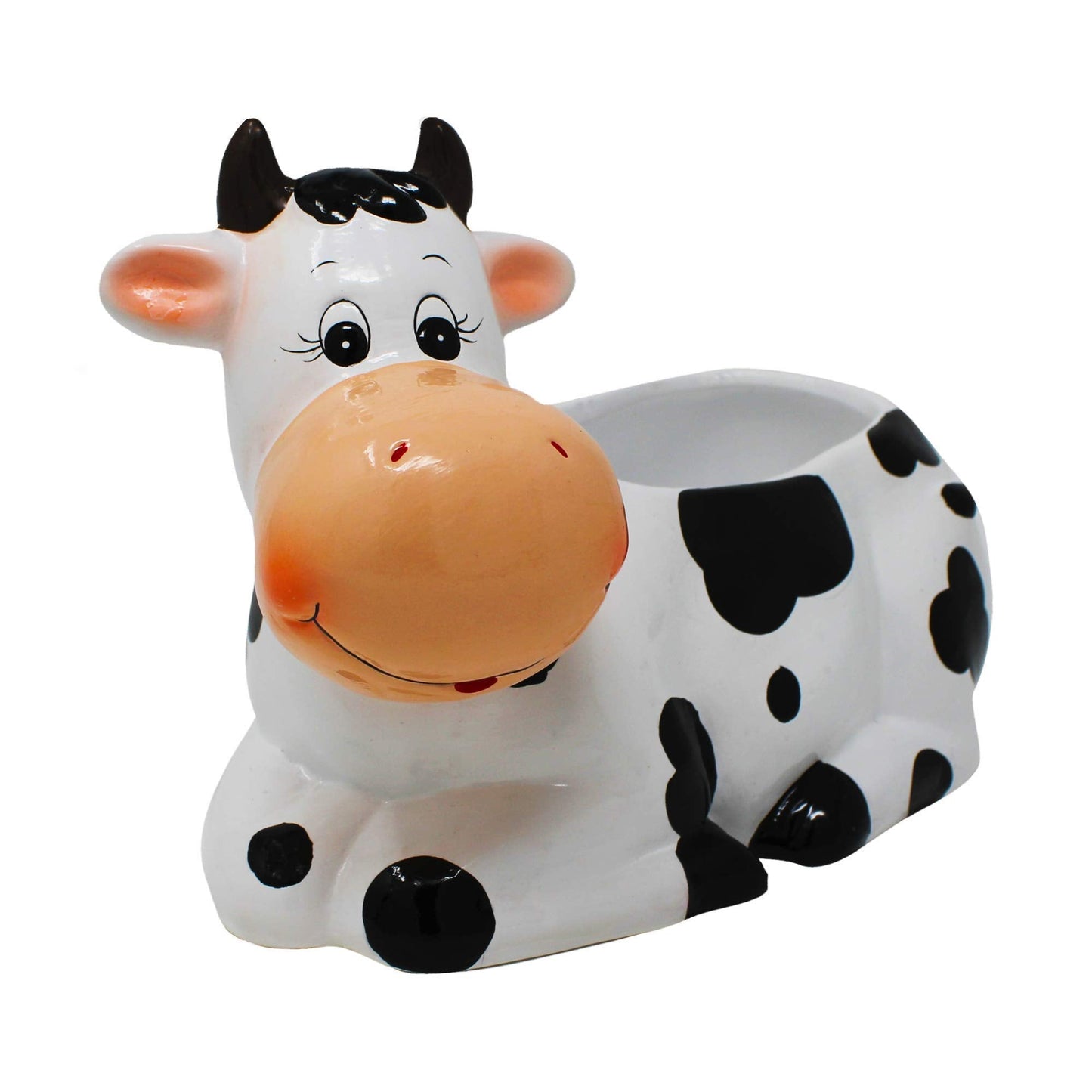 Sixdrop Cow Planter Pot - Cow Print Party Decoration Supplies - Garden Backyard Cow Stuff Statue - Flower Ceramic Succulent Planter - Plantador de Vacas - Large 9" with Drain