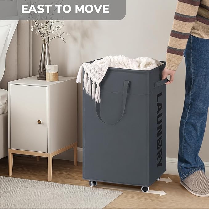 Goodpick Laundry Basket with Wheels, Laundry Hamper with Removable Wash Bag
