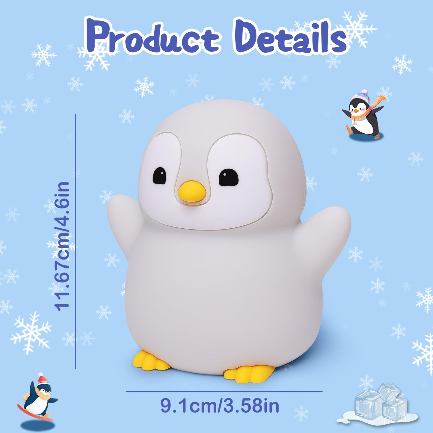 YuanDian Penguin Night Light, Cute Animal Themed Gifts for Adults and Teens. Decorate Bedrooms with Silicone Penguin Toy Nightlights, Christmas Birthday Gift for All