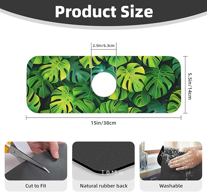 Faucet Draining Mat For Kitchen Sink, Palm Leaves Tropical Diatom Mud Absorbent