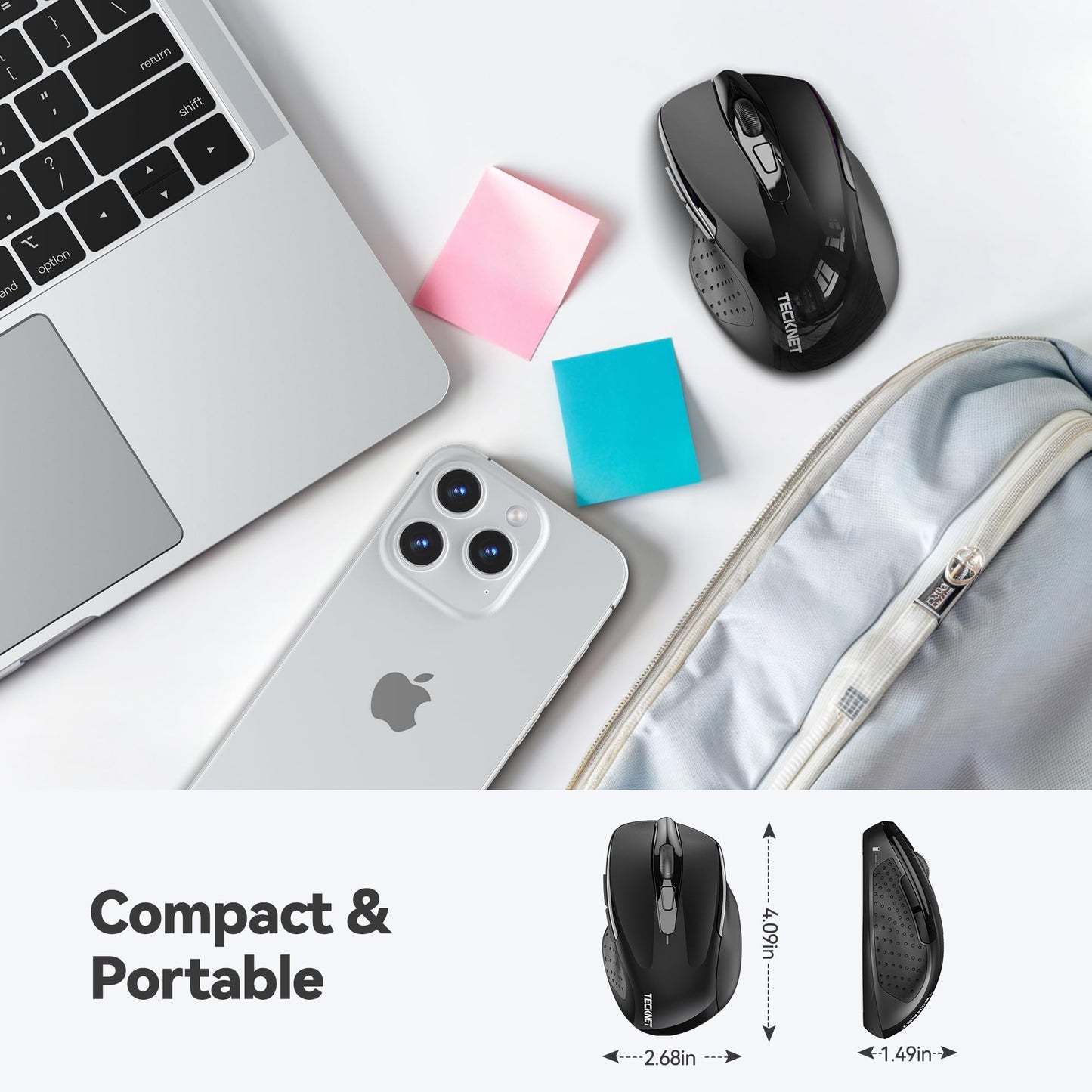 TECKNET Wireless Mouse, 2.4G Ergonomic Optical Mouse, Computer Mouse for Laptop, PC, Computer, Chromebook, Notebook, 6 Buttons, 24 Months Battery Life, 2600 DPI, 5 Adjustment Levels