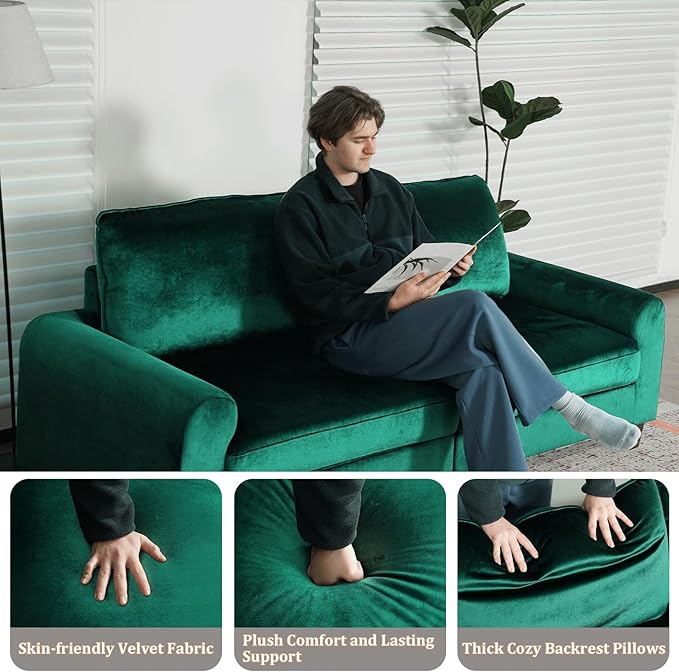 EASE MOOSE 70.6" Velvet Loveseat Sofa, Soft Deep Seat Couches