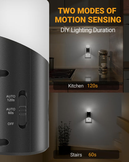 Lyridz LED Night Lights Plug into Wall with Motion Sensor, 1-150LM Dimmable Plug-in Nightlight Indoor for Bedroom, Bathroom, Hallway, Stairs, Pet House, Toilet, 2 Pack