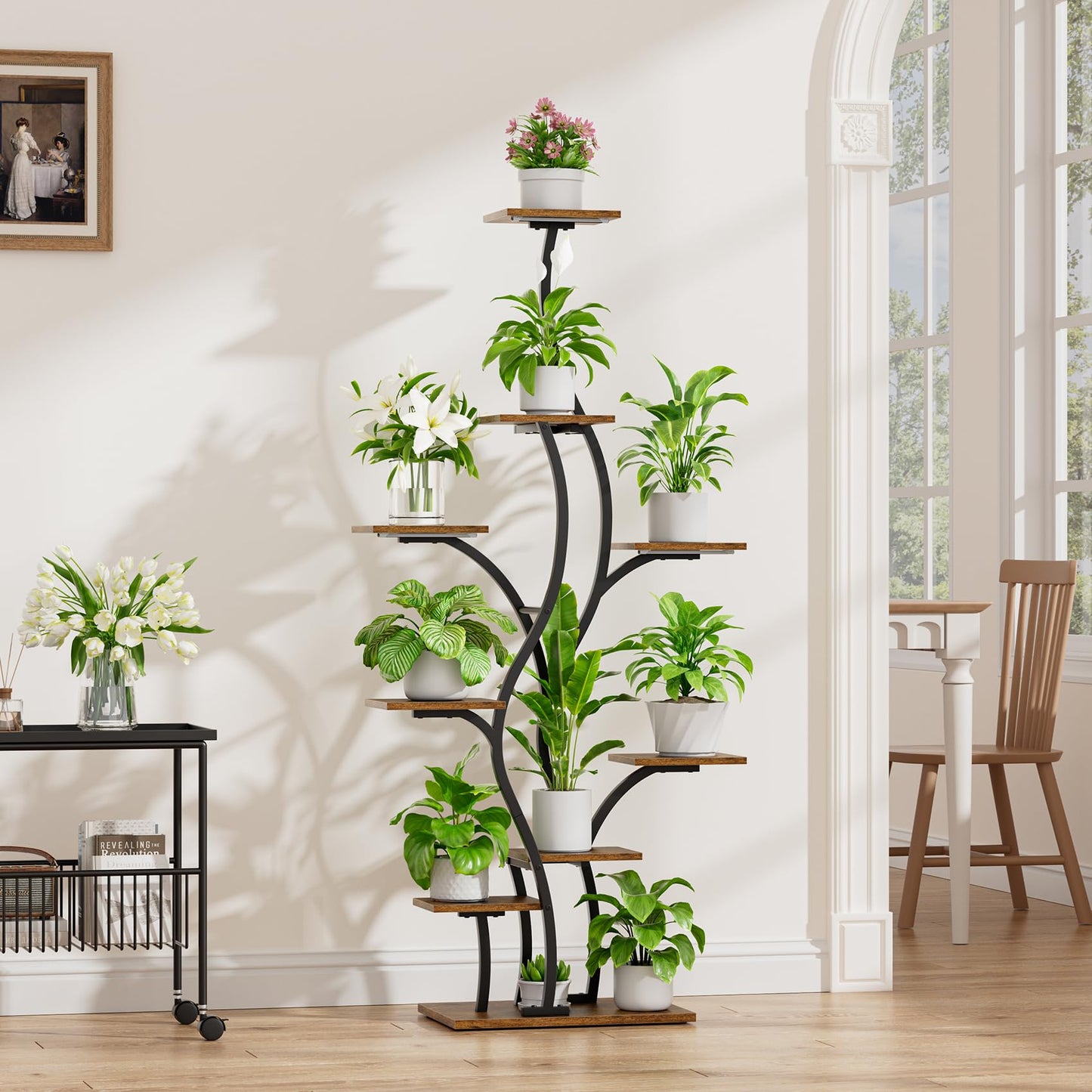 Plant Stand Indoor with Grow Lights - Lighted Plant Shelf Indoor, 64.5" Tall Corner Plant Stands for Indoor Plants, 9 Tiered Tree-Shaped Flower Shelf Metal Holder for Living Room, Bedroom, Black