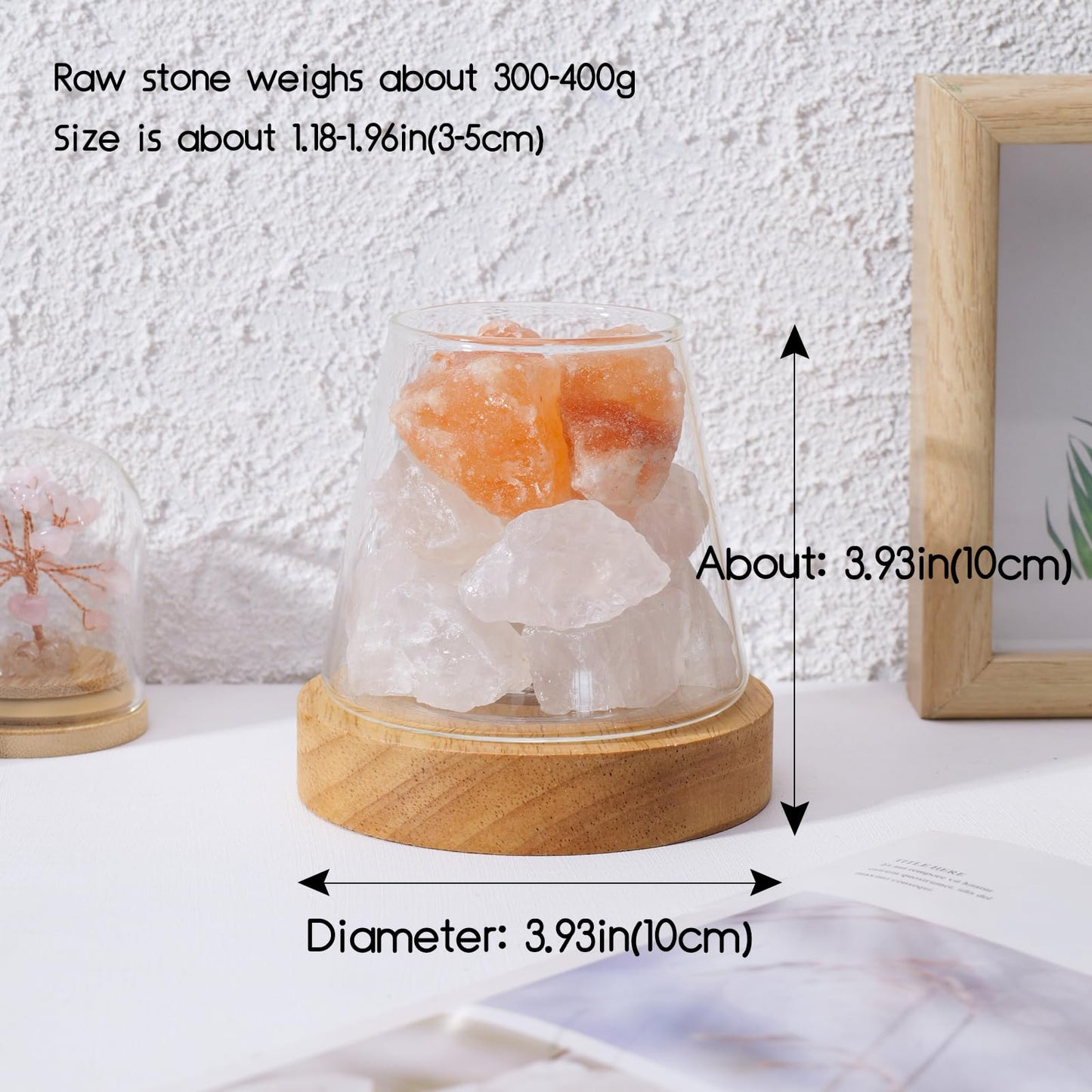 Runyangshi Himalayan Salt Crystal Night Lamp Diffuser Stones Natural Clear Quartz Crystal and Haling Gemstones with Remote Control - USB Port, 7 Colours, Dimming Mode for Bedroom & Home Decor