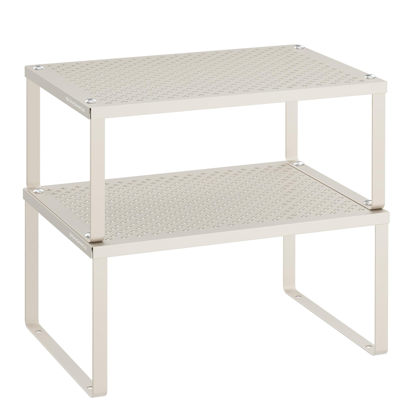 SONGMICS Spice Racks, Set of 2 Metal Cabinet Shelf Organizers, Countertop Organizers, Shelf Risers, Stackable, Expandable, Silver UKCS01SV