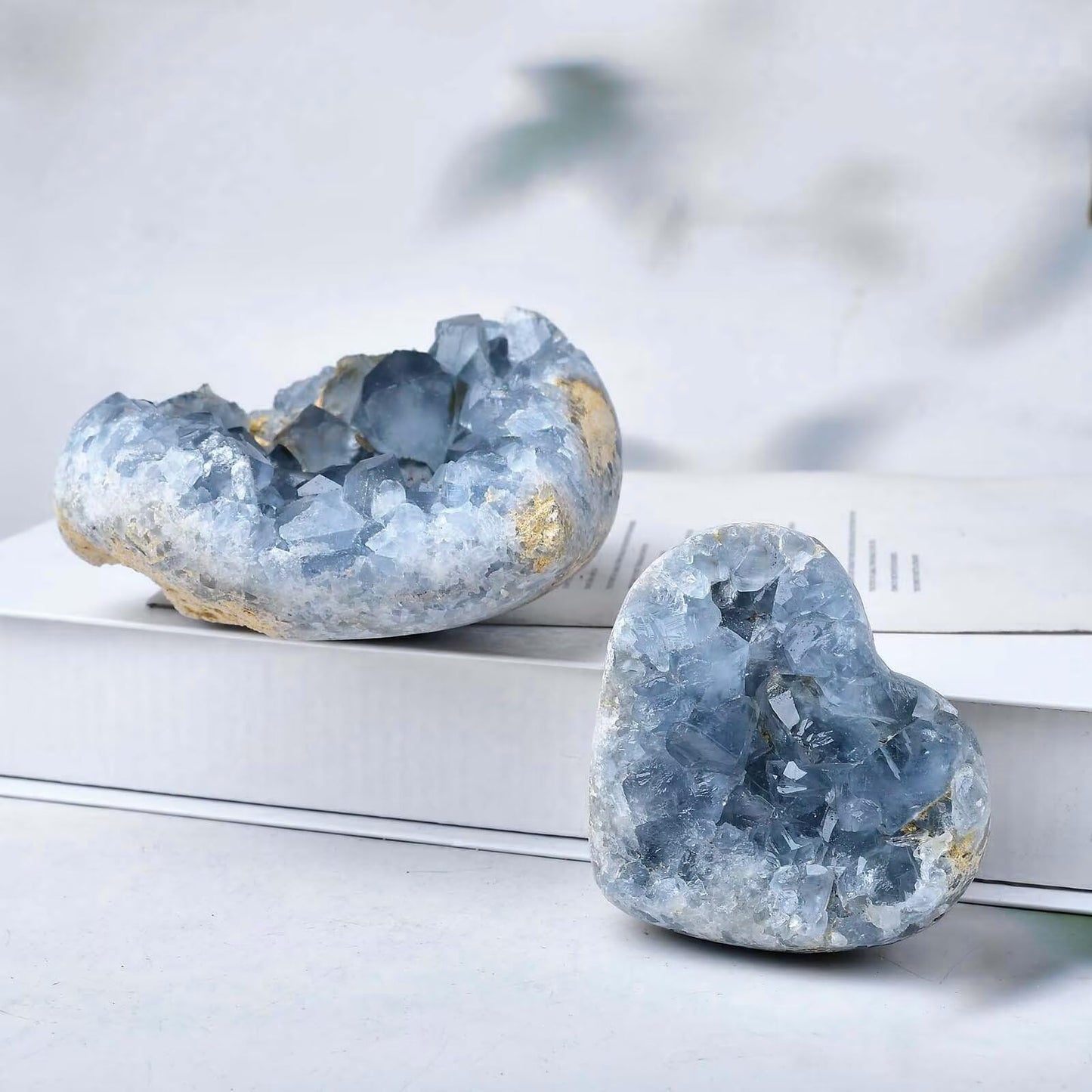 FZBHRO Extra Large Blue Celestite Geode Heart Healing Crystal Stone Collection Mineral Specimen with Stand Home Office Decor 1.7-2.2 Pound